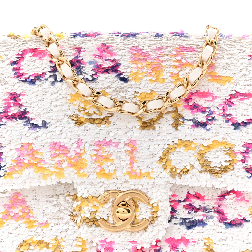 Sequin Logo CC Small Single Flap White Multicolor