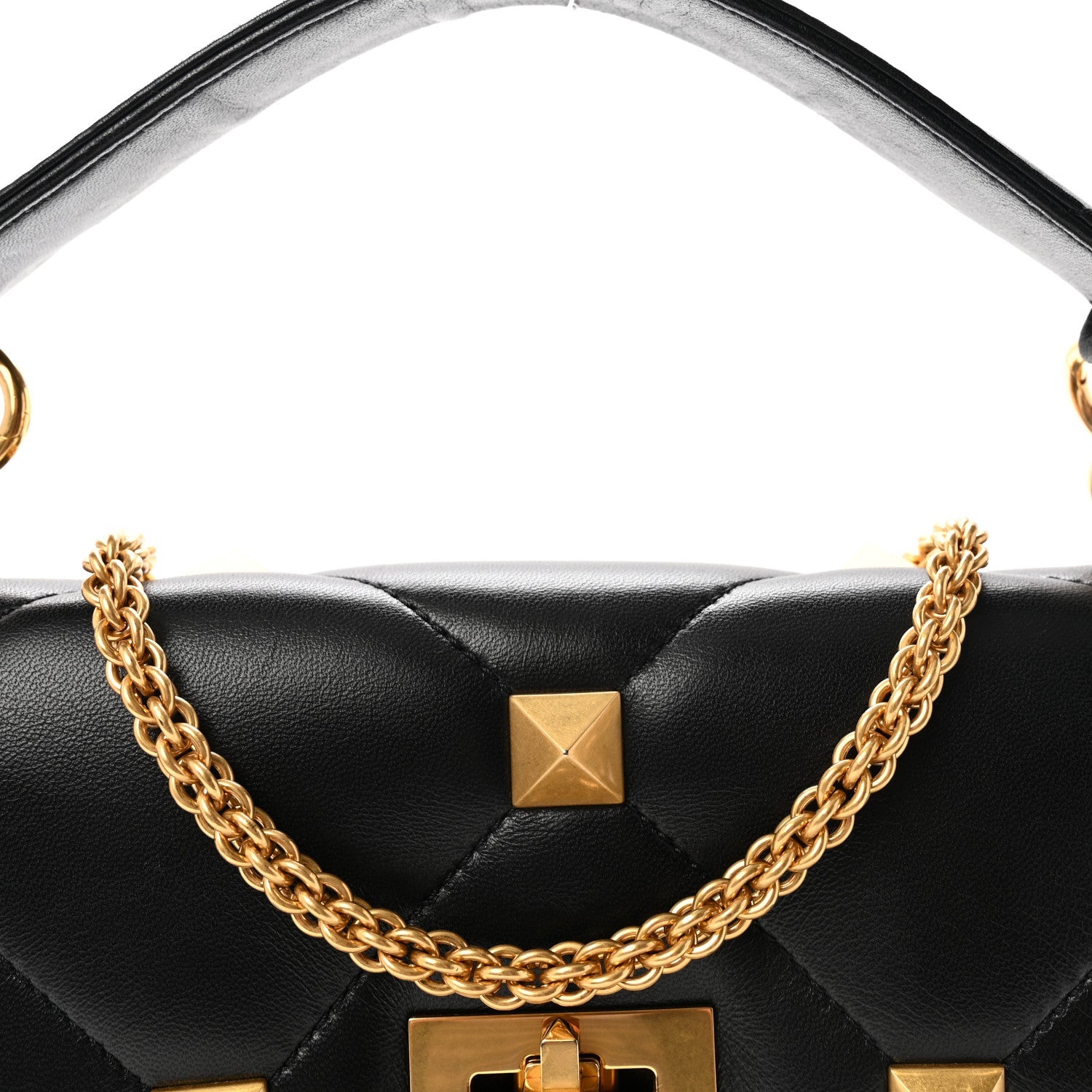 Nappa Large Roman Stud Shoulder Bag Black