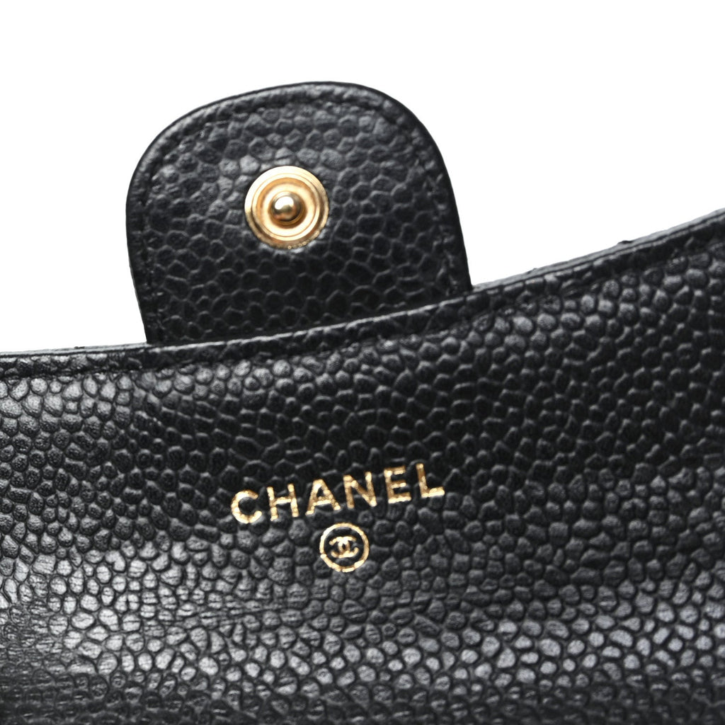 Caviar Quilted Flap Card Holder Wallet Black