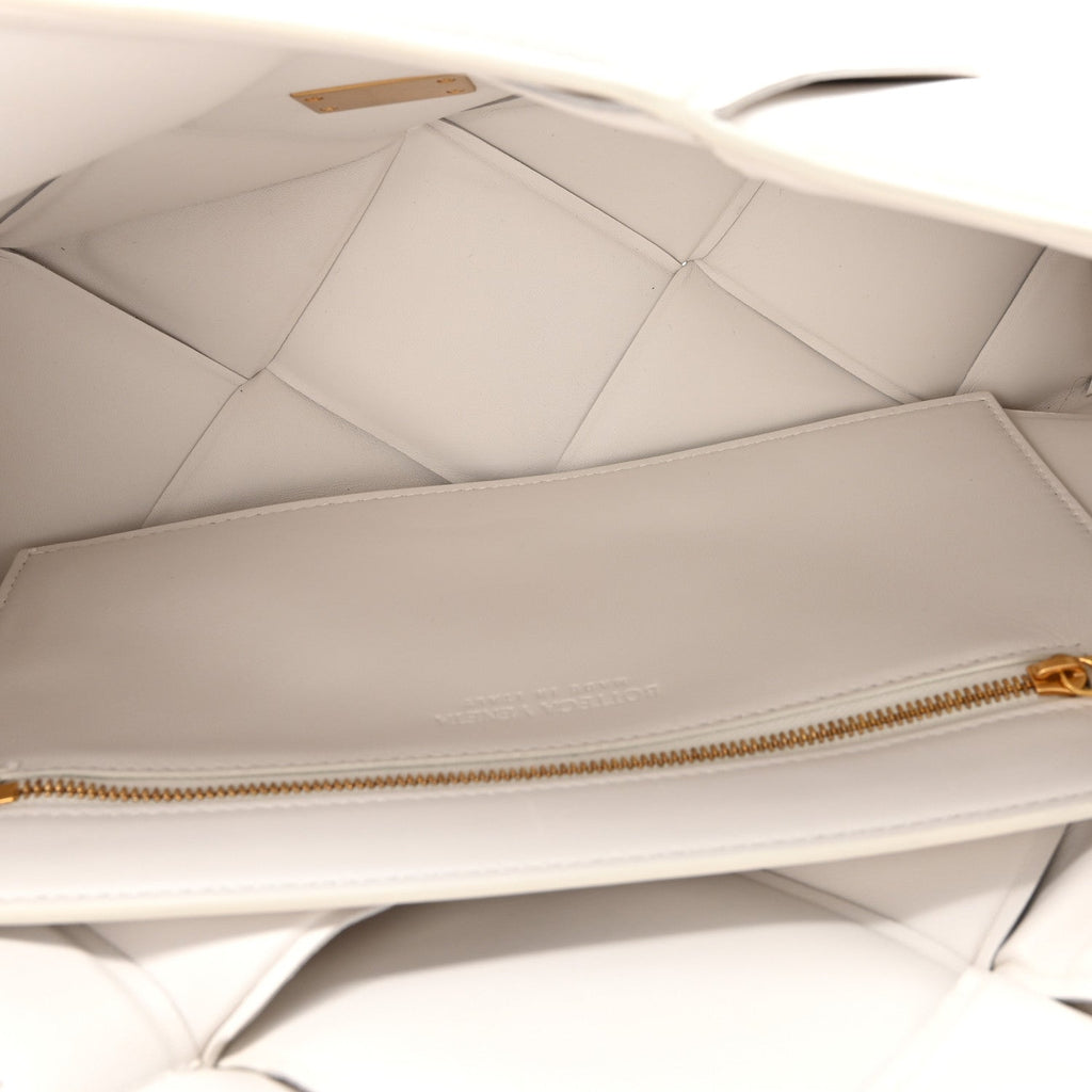 Nappa Intreccio Padded Top Handle Shoulder Bag White
