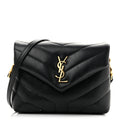 Calfskin Y Quilted Monogram Toy Loulou Crossbody Bag Black