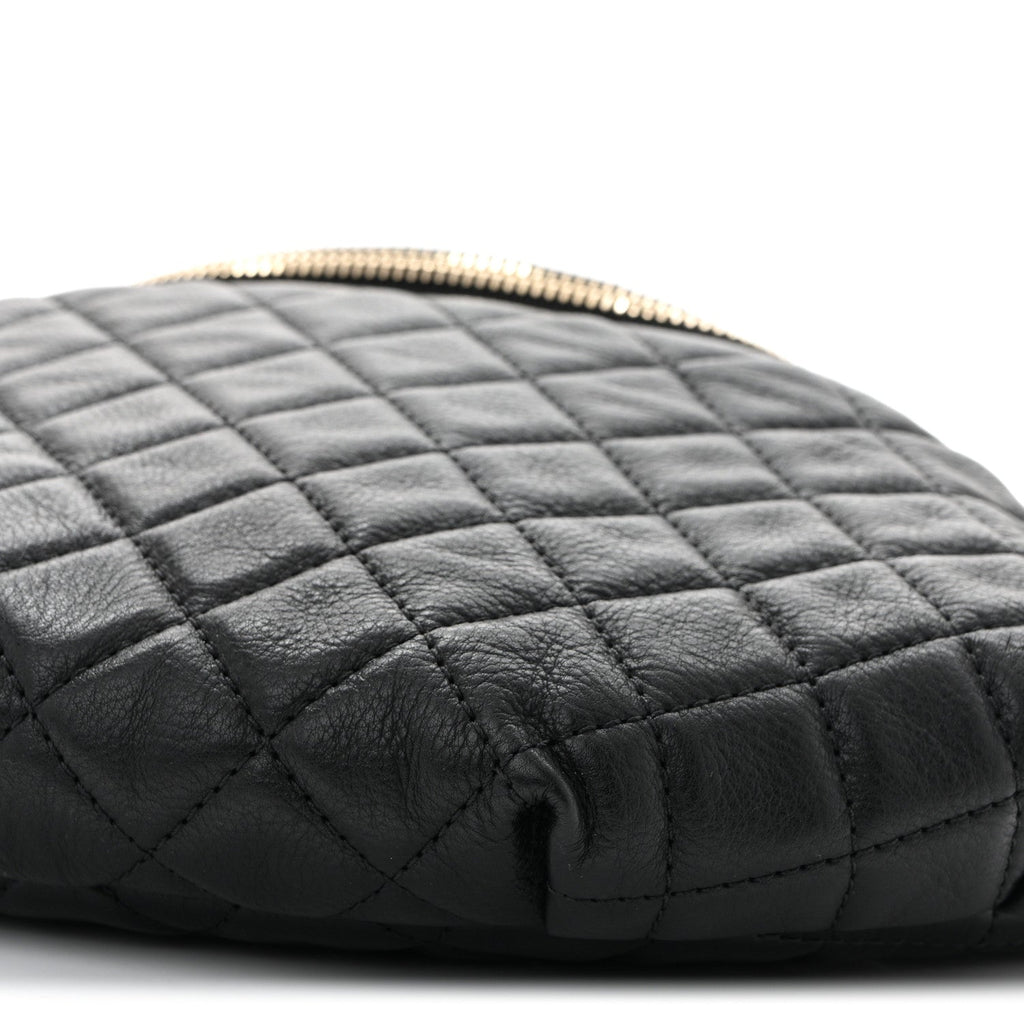 Calfskin Quilted Banane Waist Bag Fanny Pack Black