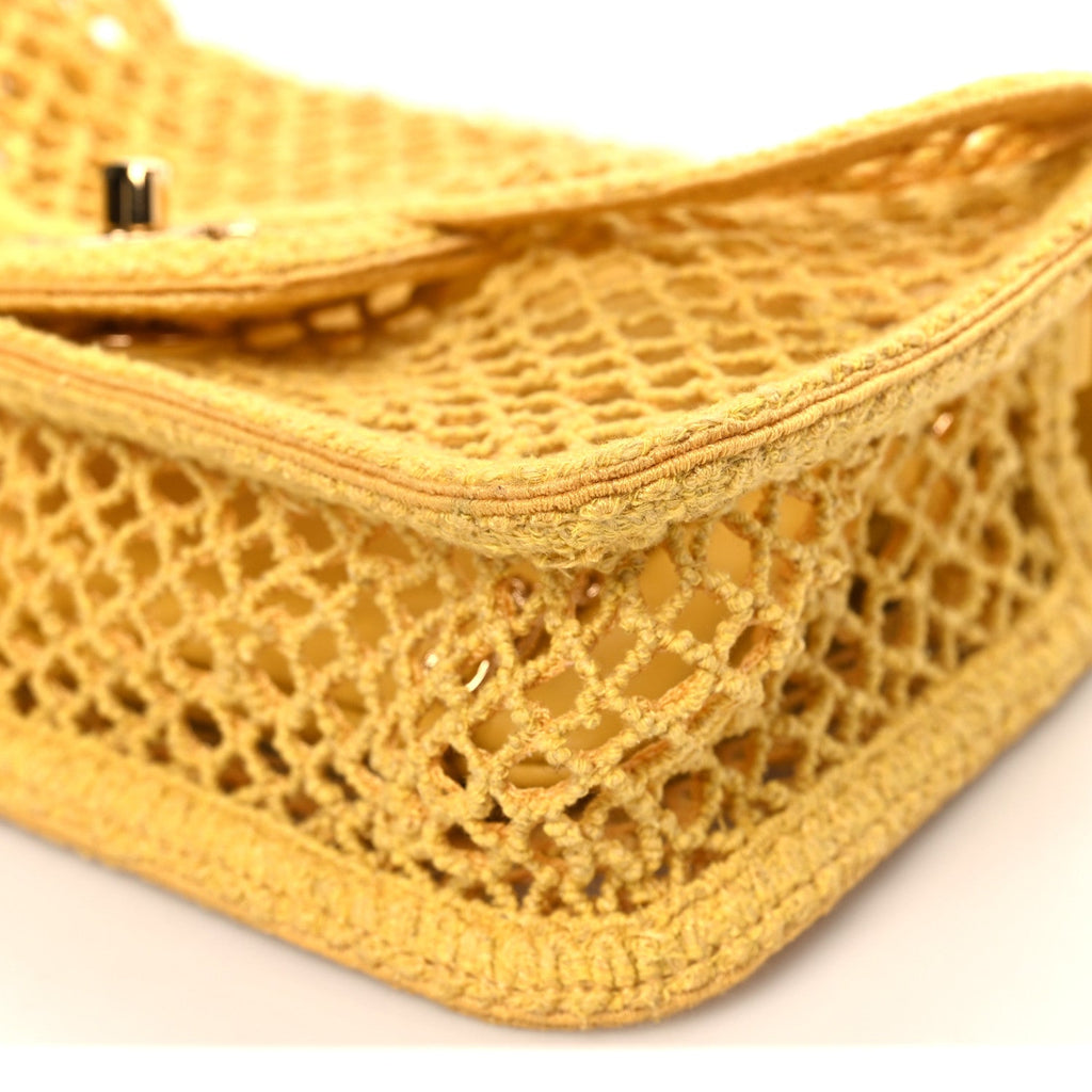 Mesh Macrame Small Flap Bag Yellow