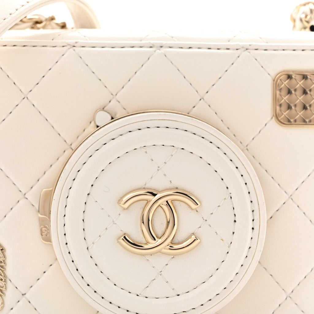 Lambskin Quilted Coco Click Bag White