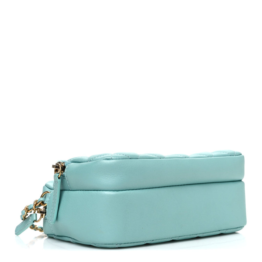 Calfskin Quilted Day Trips Camera Case Turquoise