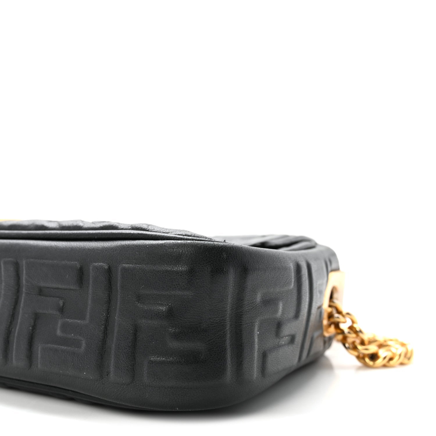 Nappa Small FF Embossed Midi Chain Baguette Black