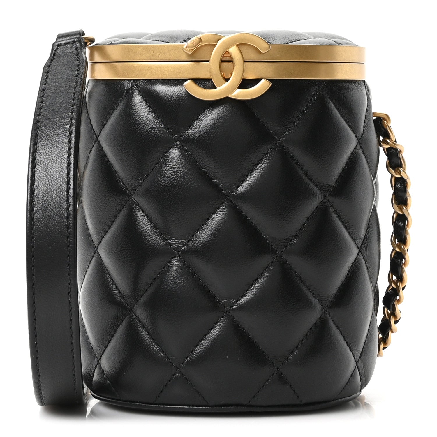 Glazed Calfskin Quilted Mini Crown Box Bag Black Black