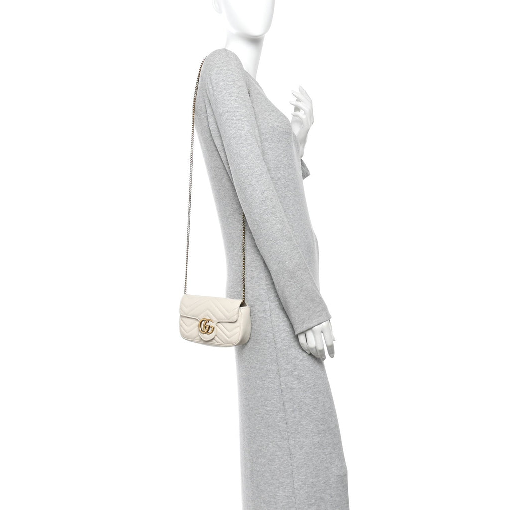 Calfskin Matelasse Super Mini GG Marmont Shoulder Bag White