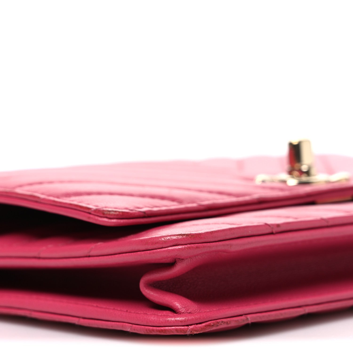 Lambskin Chevron Quilted Trendy CC Wallet On Chain WOC Dark Pink