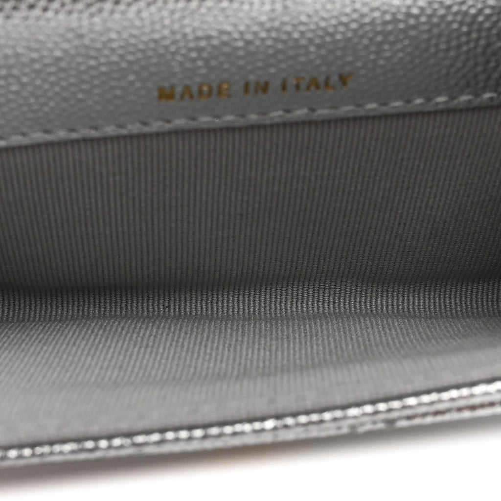 Metallic Caviar Quilted Flap Card Holder Wallet Silvery