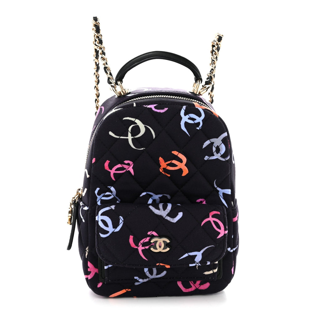 Printed Fabric Quilted CC Mini Classic Backpack Black Multicolor