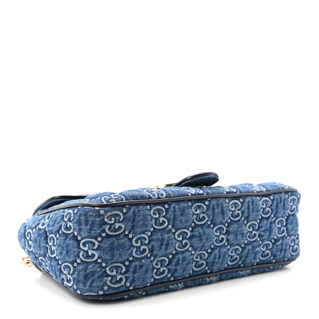 Denim Matelasse Small GG Marmont Shoulder Bag Blue