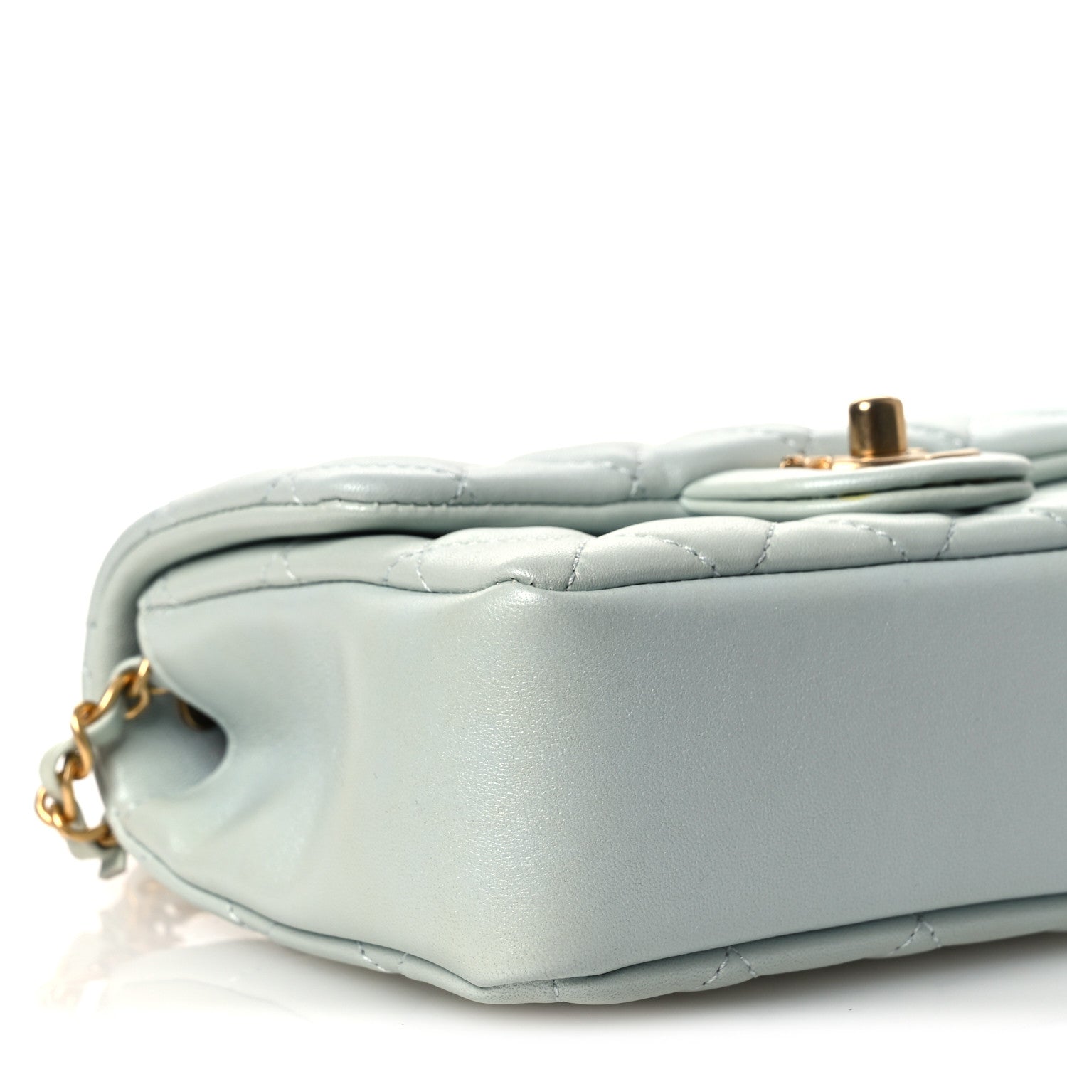 Shiny Lambskin Quilted Pearl Twist Mini Square Flap Light Blue