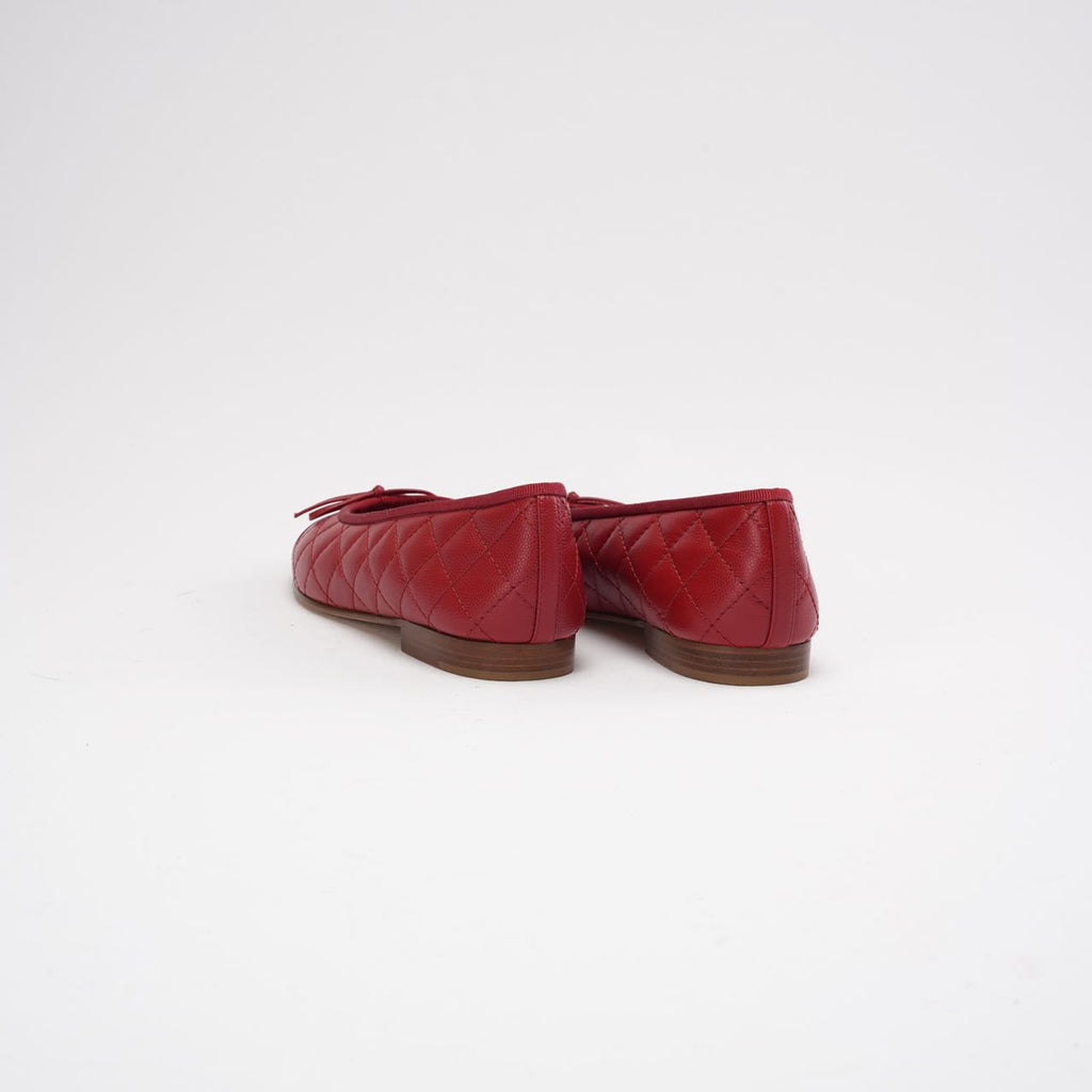 Chanel Red Leather CC Cap Toe Ballet Flats Size 38