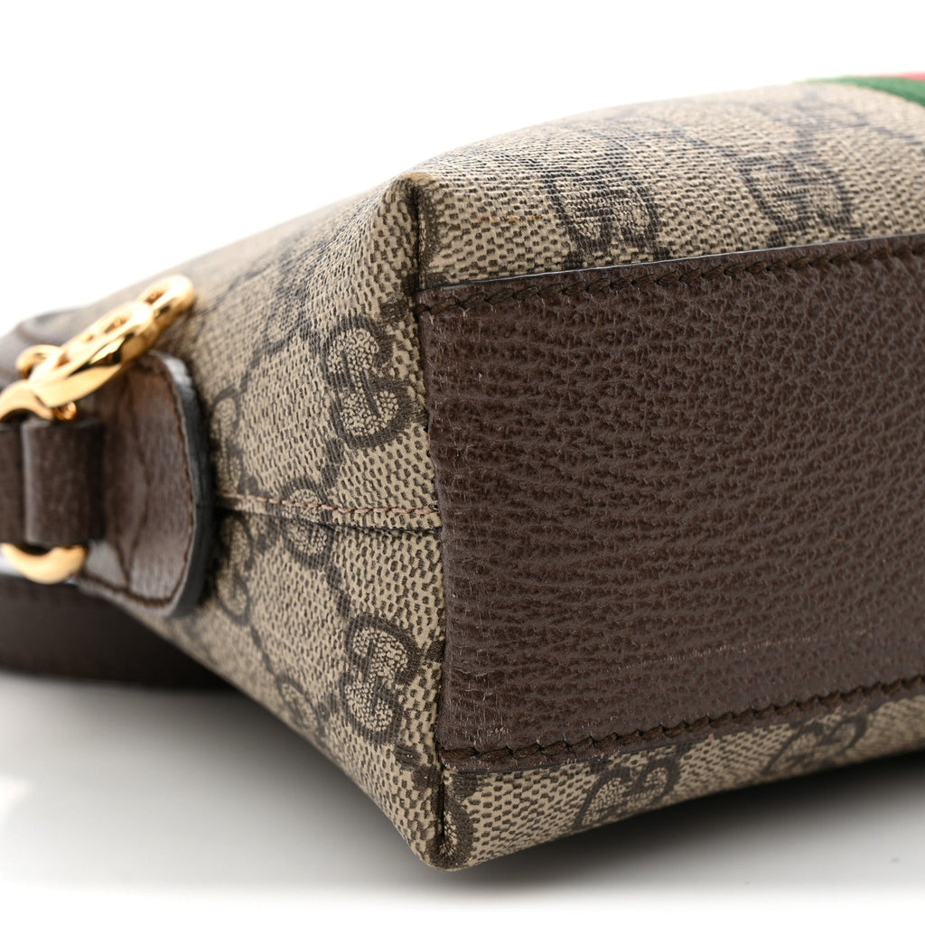 GG Supreme Monogram Textured Dollar Calfskin Web Small Ophidia Dome Shoulder Bag Beige Ebony New Acero
