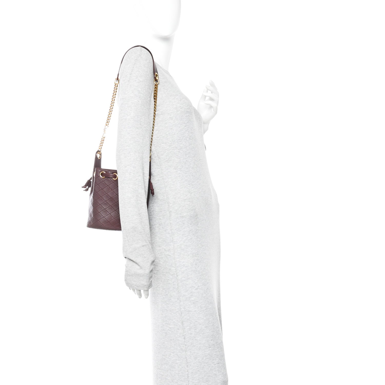 Lambskin Carre Quilted Cassandre Small Bucket Bag Hot Wine
