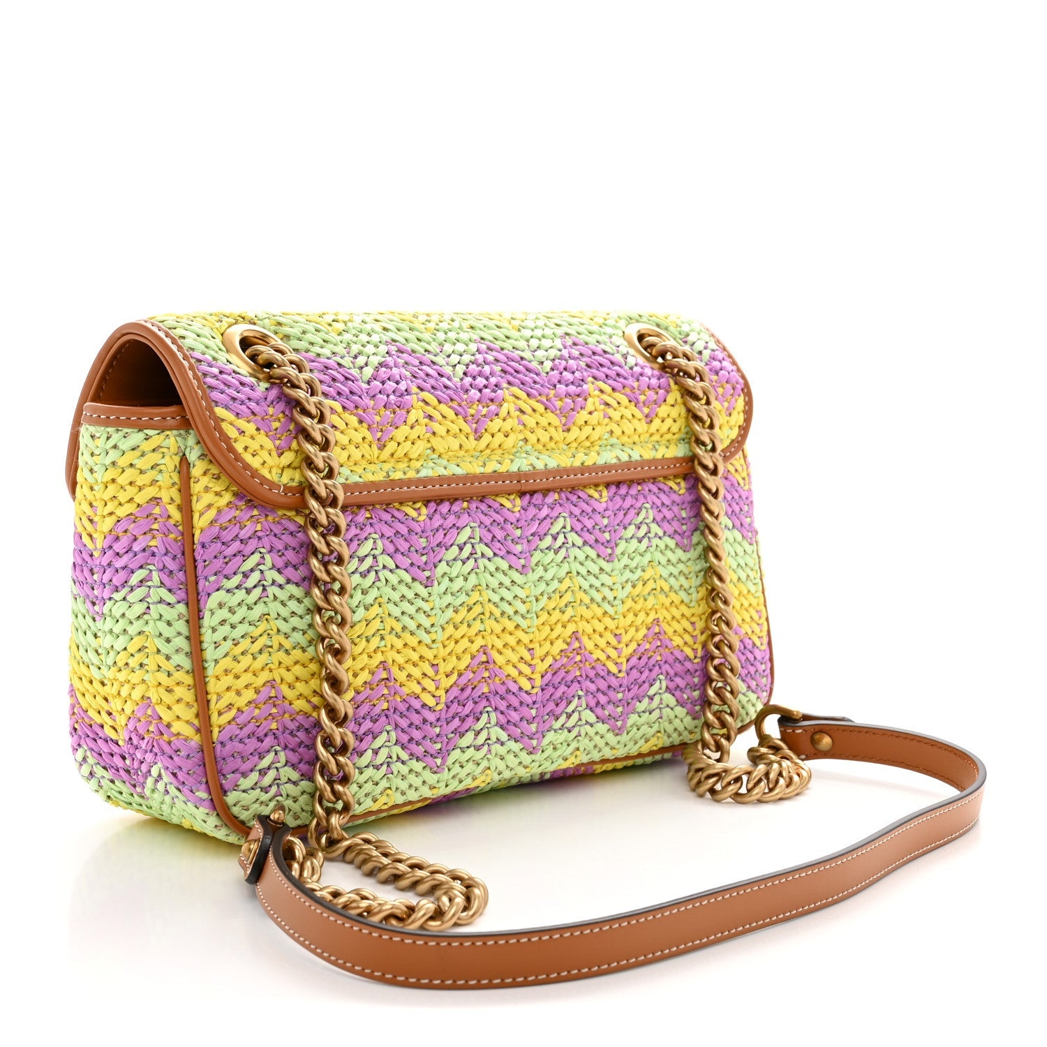 Calfskin Raffia Woven Small GG Marmont Shoulder Bag Multicolor
