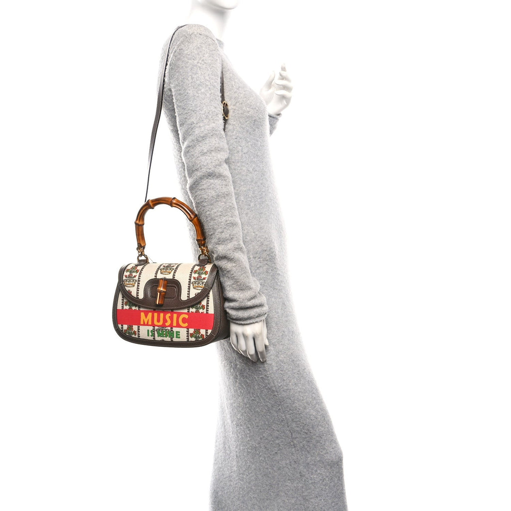 Canvas Calfskin 100 Centennial Music Medium Bamboo 1947 Top Handle Bag Multicolor