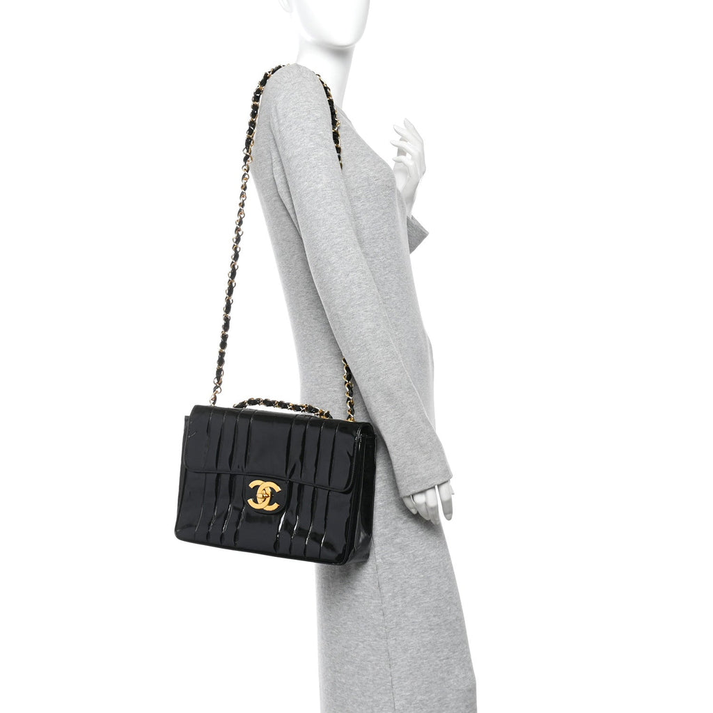 Patent Vertical Quilted Jumbo Single Flap Black