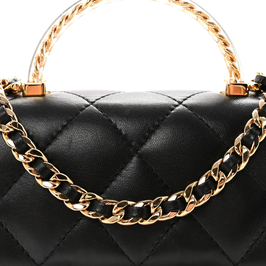 Lambskin Resin Quilted Top Handle Flap Black