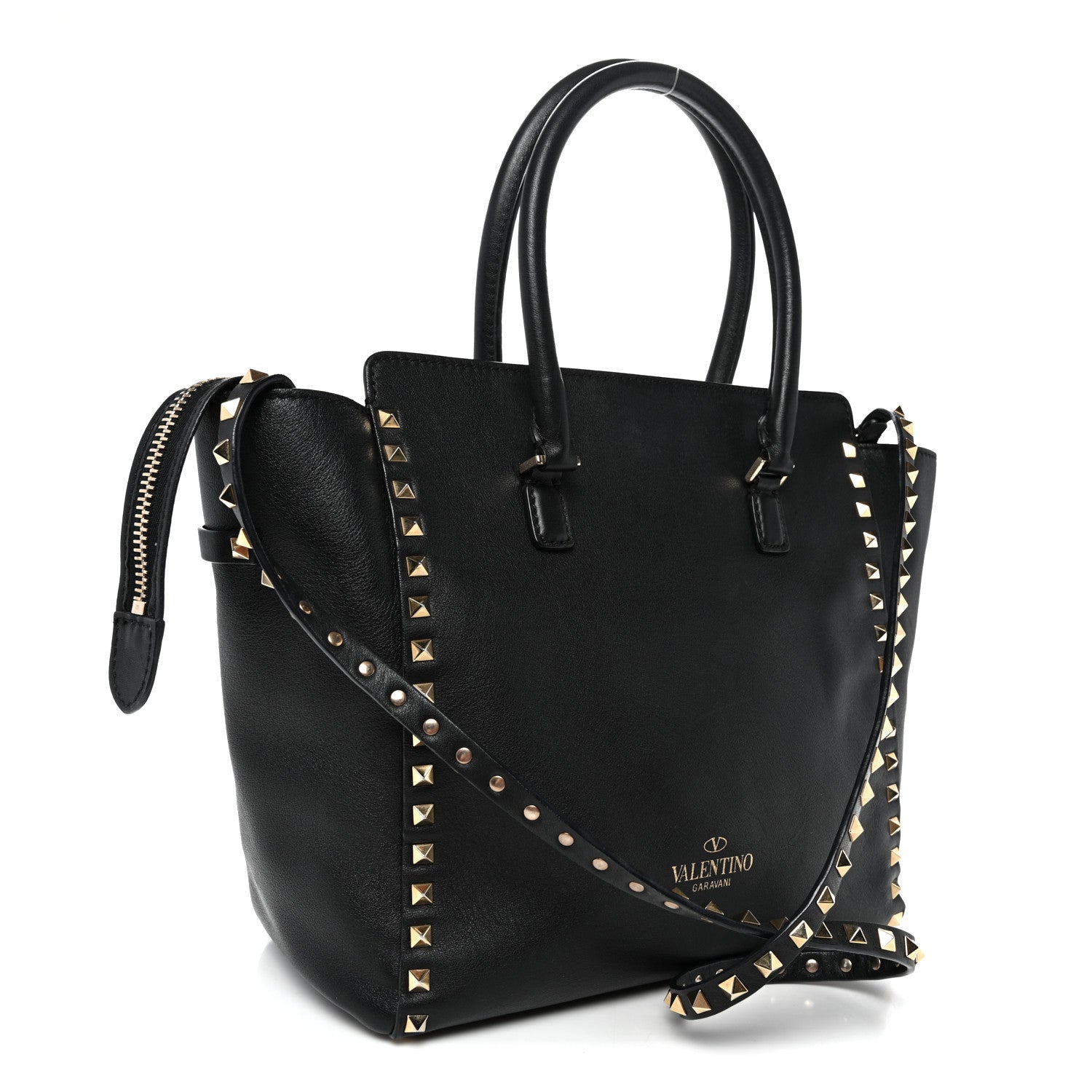 Vitello Rockstud Double Handle Tote Black