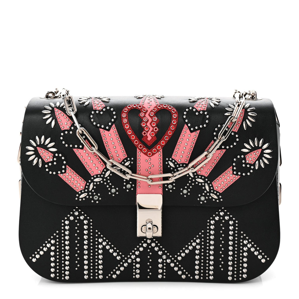 Vitello Loveblade Embellished Chain Flap Bag Black Multicolor