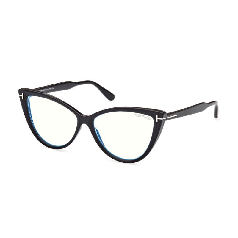 Tom Ford Eyeglasses Cat Eye Full Rim, Black Frame and Clear Blue Light Block Lens FT5843-B005