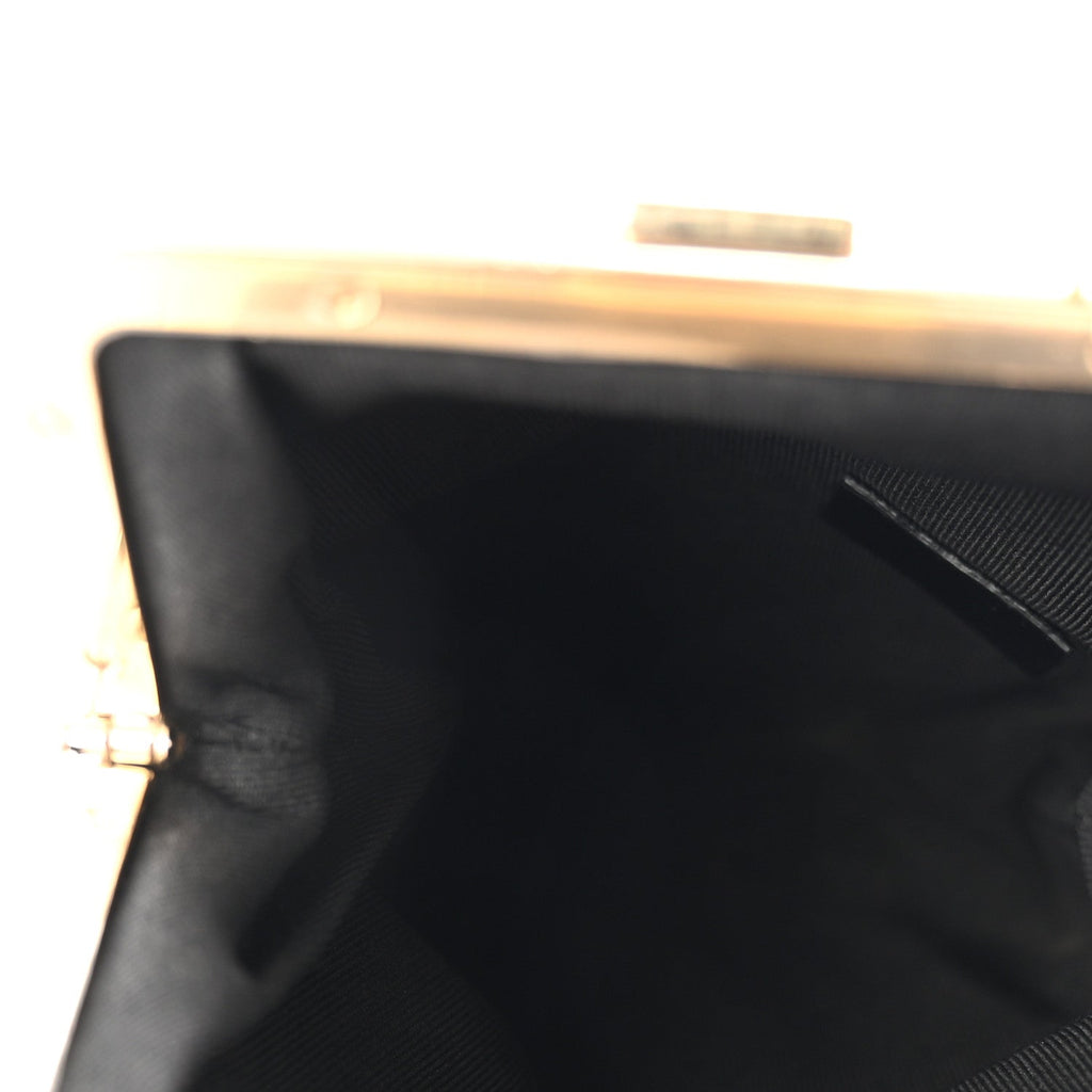 Shiny Aged Lambskin Quilted Kiss Lock Clutch With Chain Black