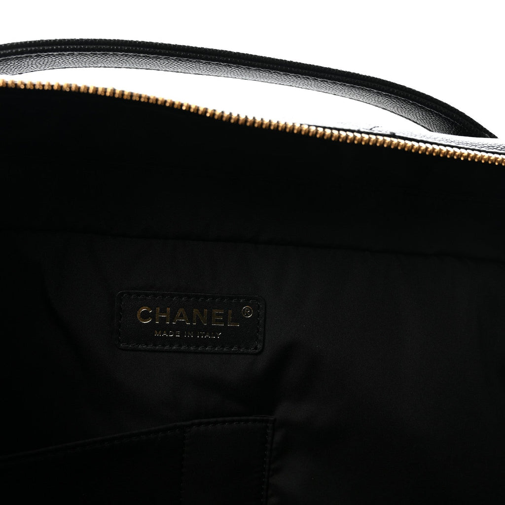 Shiny Grained Calfskin Quilted Large Travel Bowling Bag Black