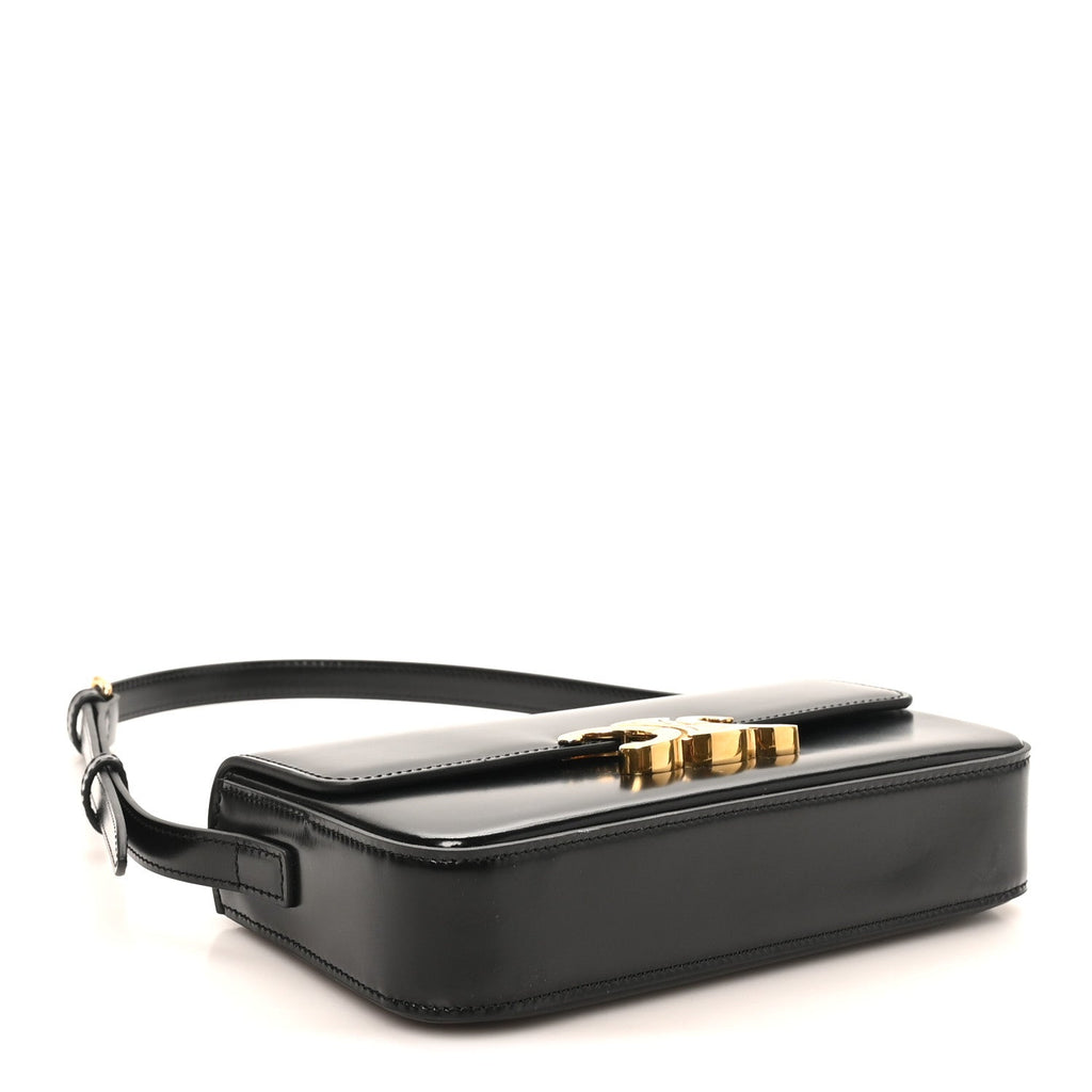 Shiny Calfskin Triomphe Shoulder Bag Black