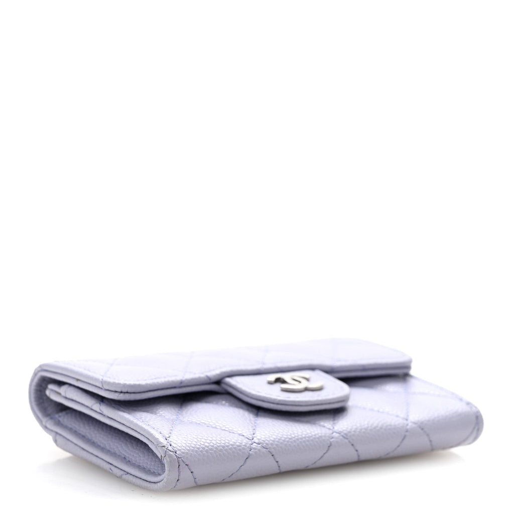 Caviar Quilted Flap Card Holder Wallet Light Purple
