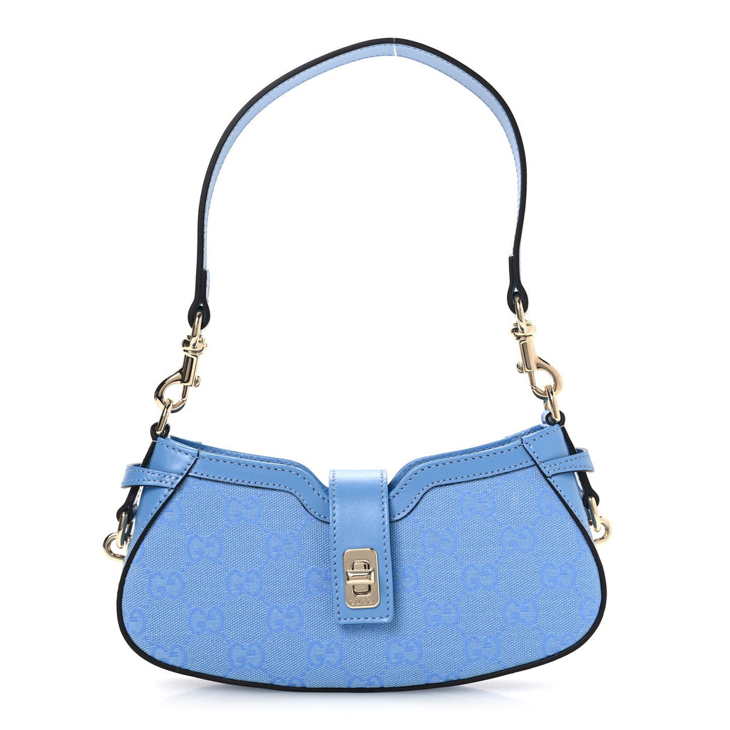 Calfskin Monogram Mini Moon Side Shoulder Bag Blue