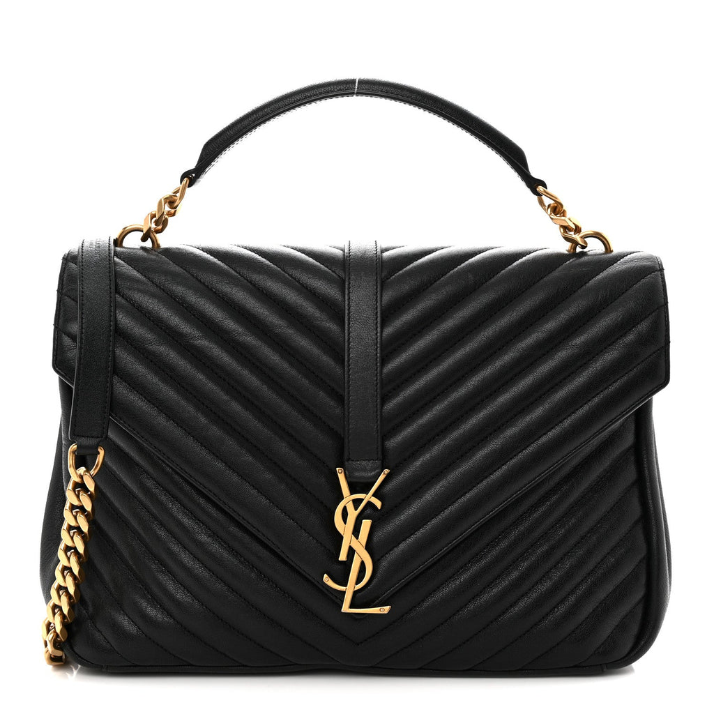 Sheepskin Matelasse Chevron Monogram Large College Satchel Black