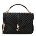 Sheepskin Matelasse Chevron Monogram Large College Satchel Black