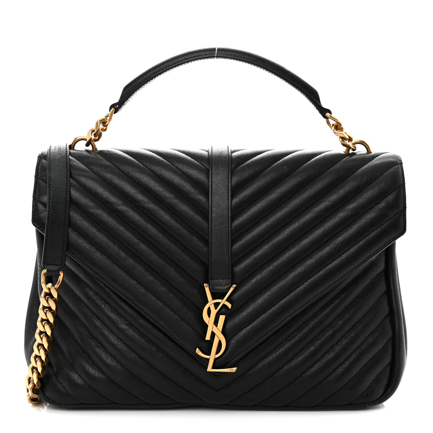 Sheepskin Matelasse Chevron Monogram Large College Satchel Black