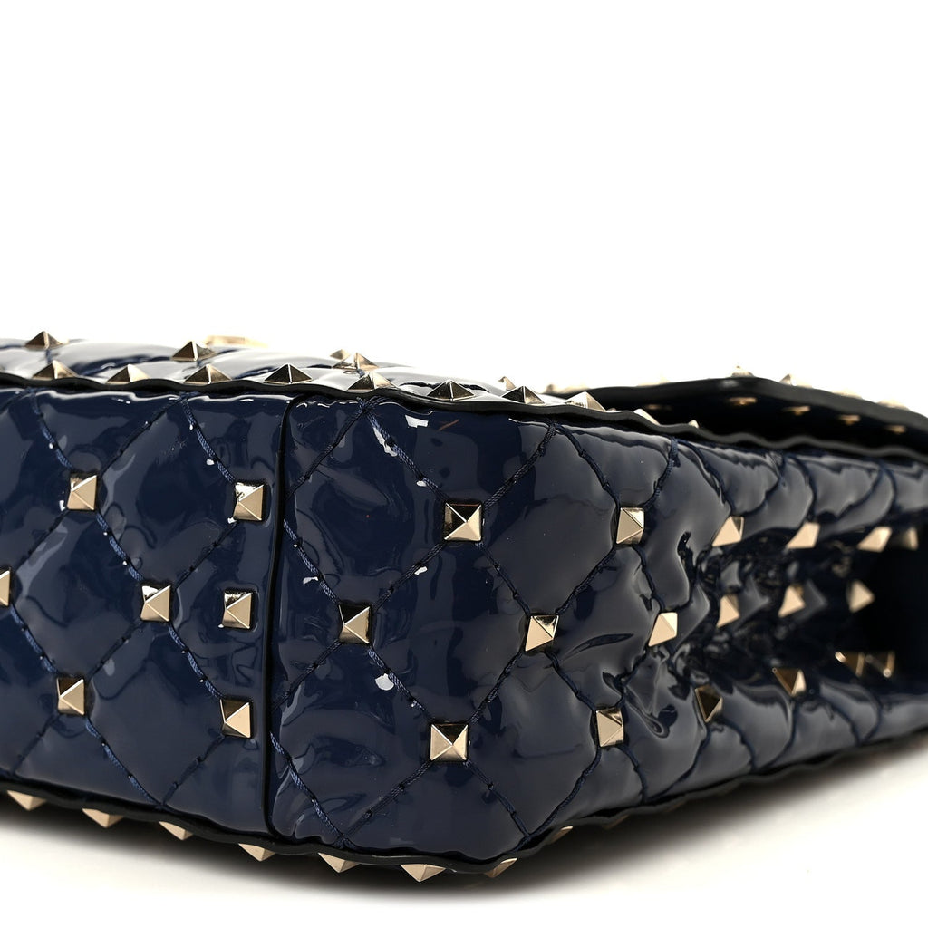 Patent Medium Rockstud Spike Shoulder Bag Pure Blue
