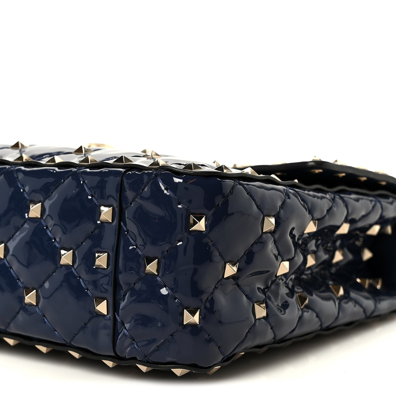 Patent Medium Rockstud Spike Shoulder Bag Pure Blue