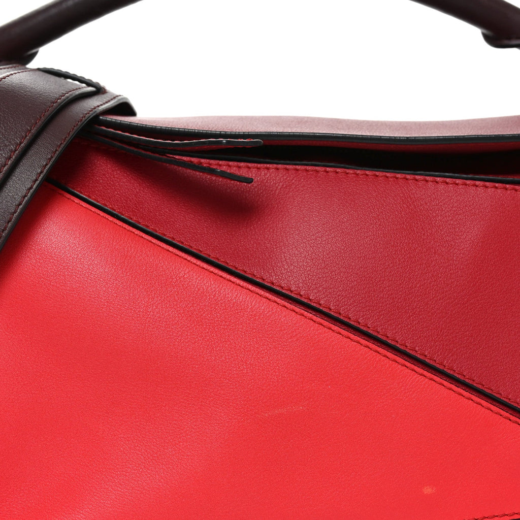 Calfskin Colorblock Medium Puzzle Bag Red