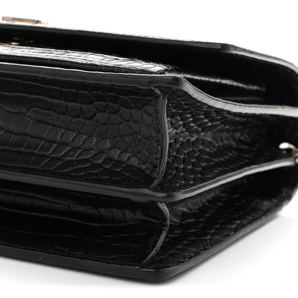 Calfskin Crocodile Embossed Medium Monogram Sunset Black