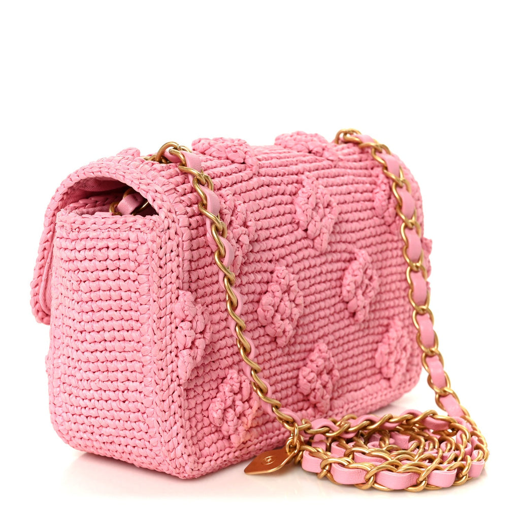 Raffia Small Dolce Raffia Flap Bag Pink