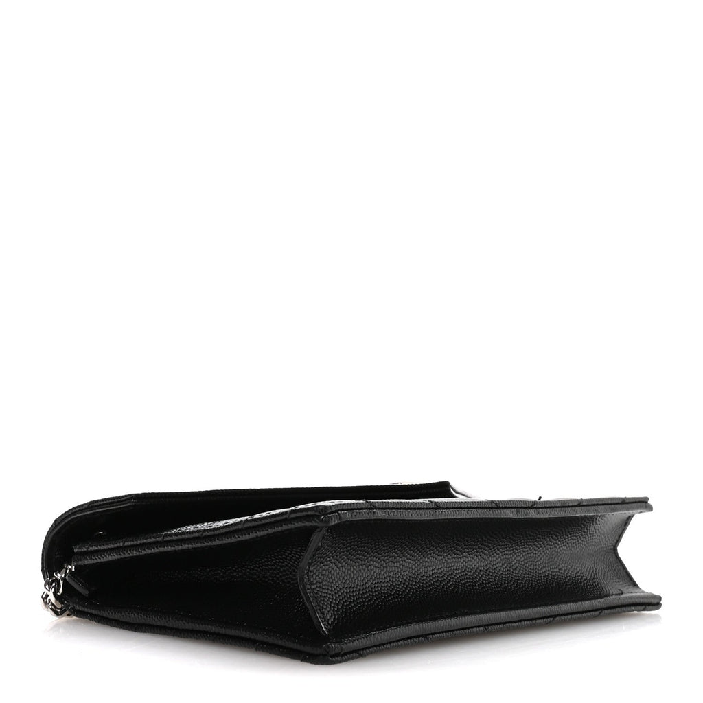 Grain De Poudre Matelasse Chevron Monogram Envelope Chain Wallet Black