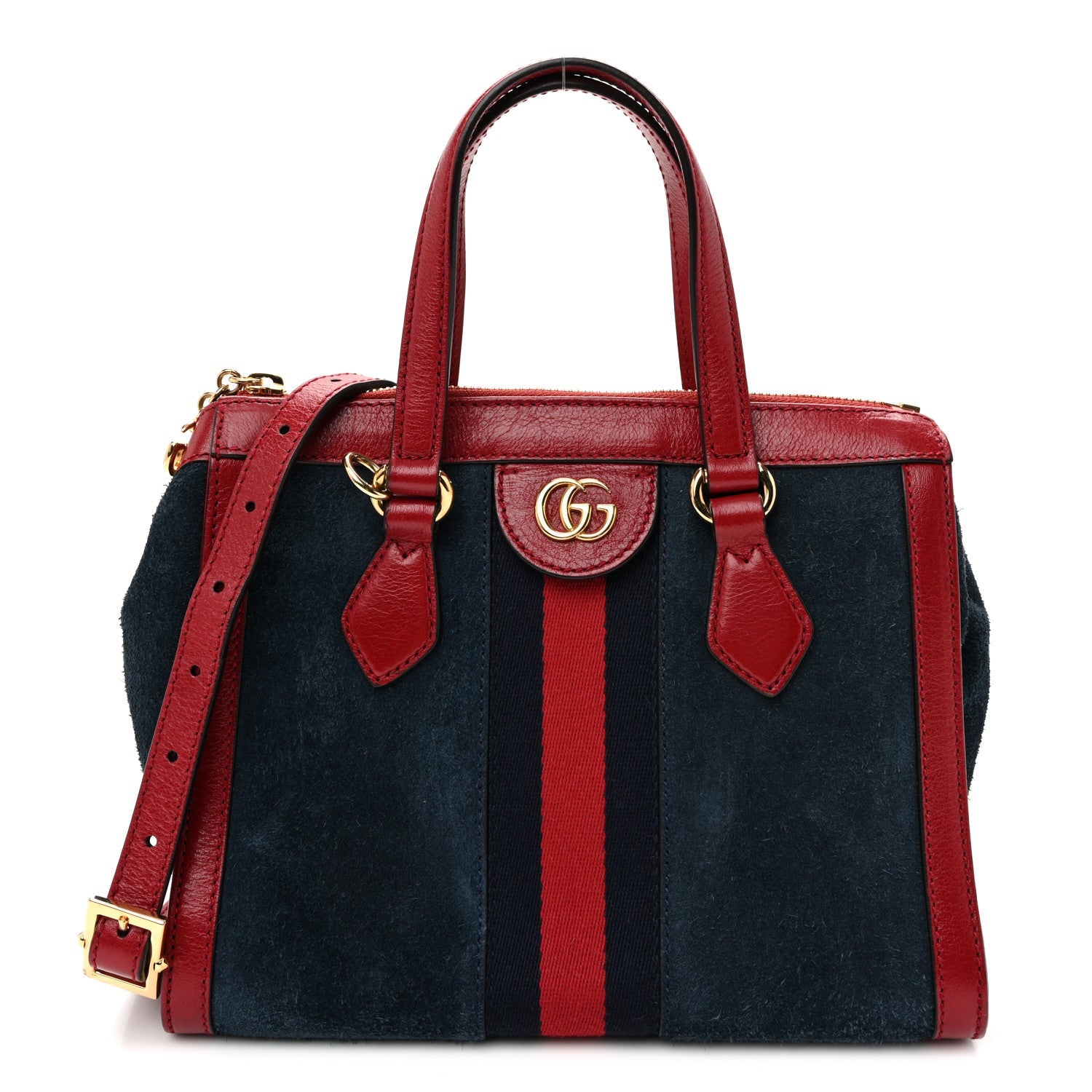 Suede Calfskin Web Small Ophidia Tote Bag New Blue Romantic Cherry
