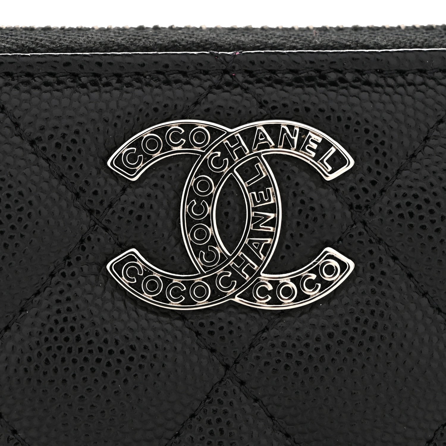 Caviar Quilted Coco Chanel Logo CC Zip Coin Purse Black