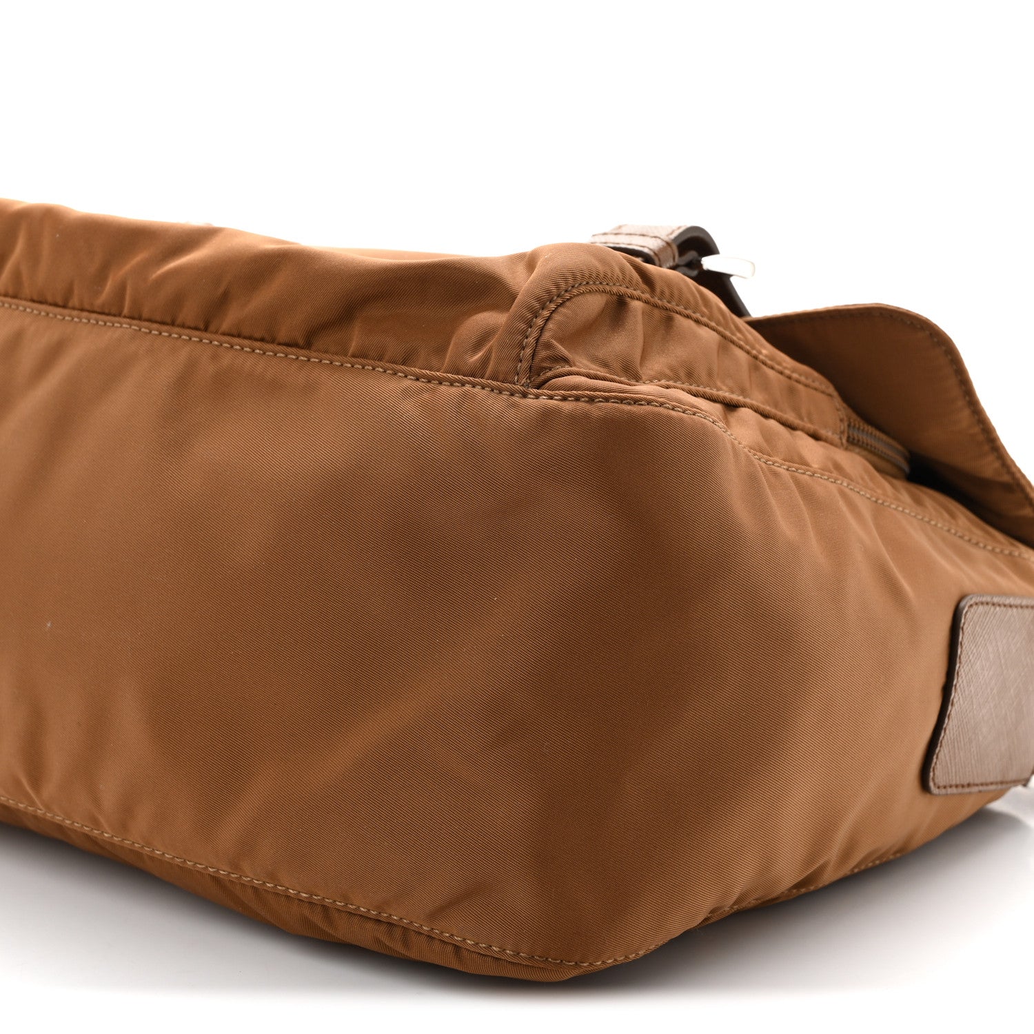 Re-Nylon Vela Saffiano Pocket Double Buckle Messenger Shoulder Bag Brandy