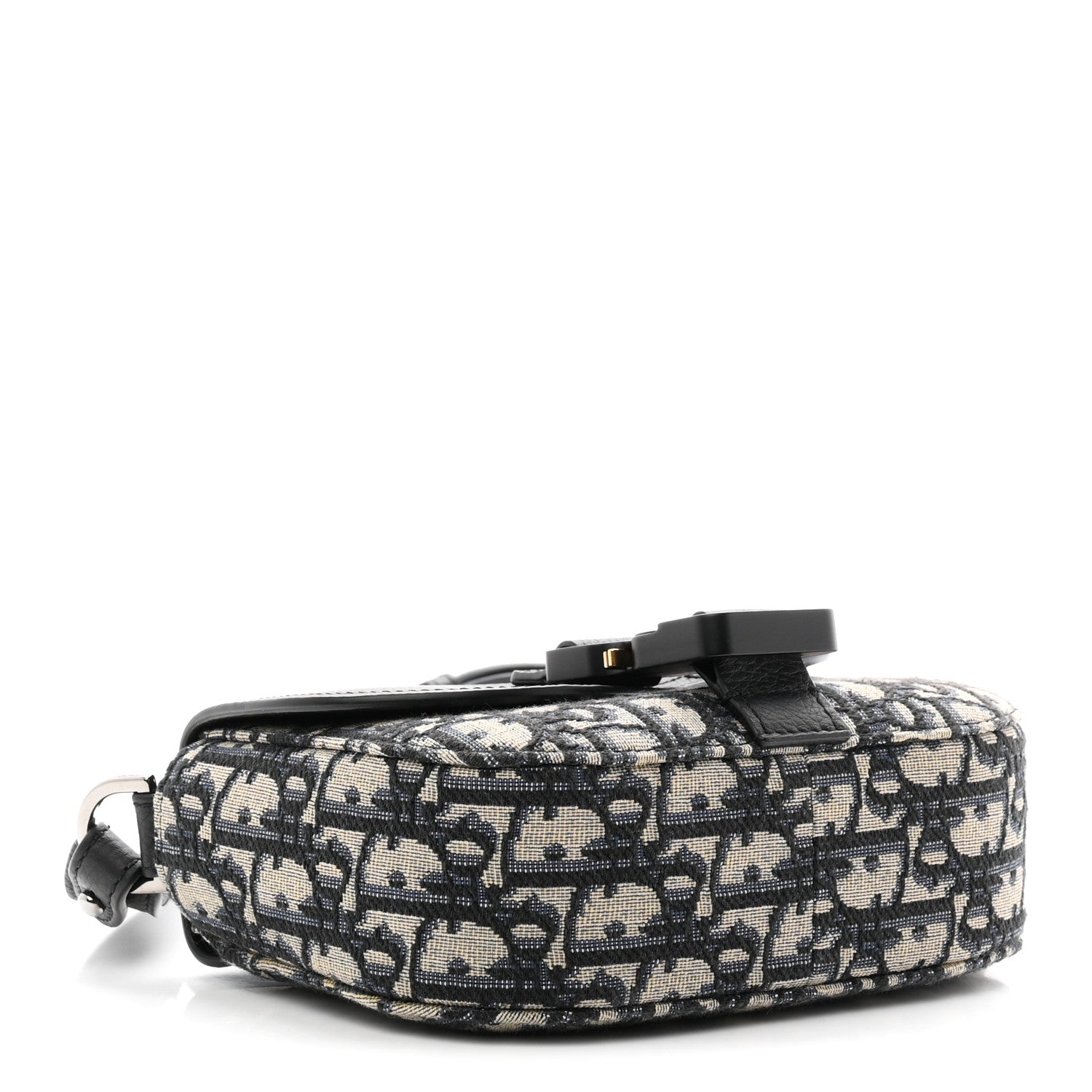 Grained Calfskin Oblique Mini Saddle Messenger Bag With Flap Beige Black
