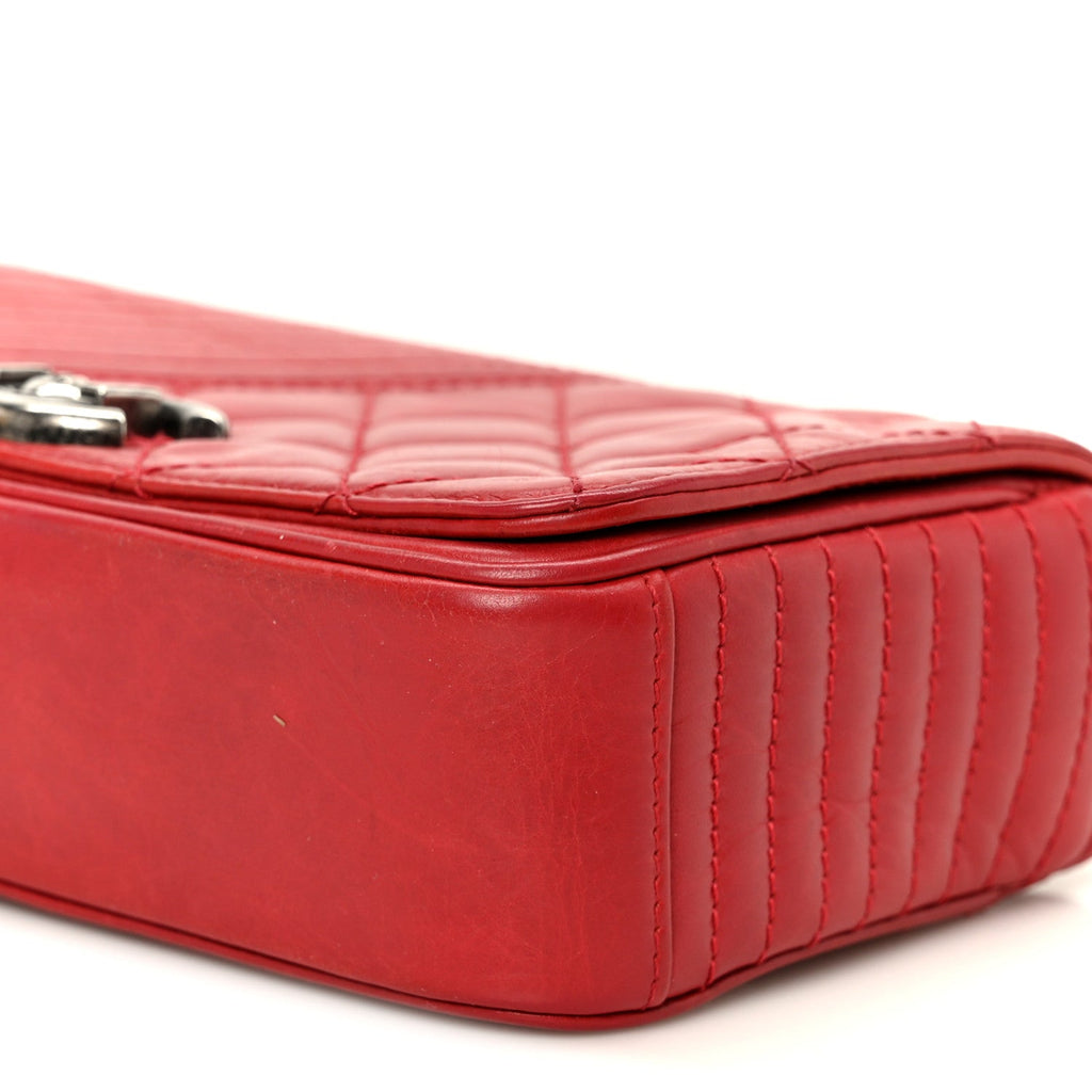 Glazed Calfskin Quilted Small Coco Boy Flap Red