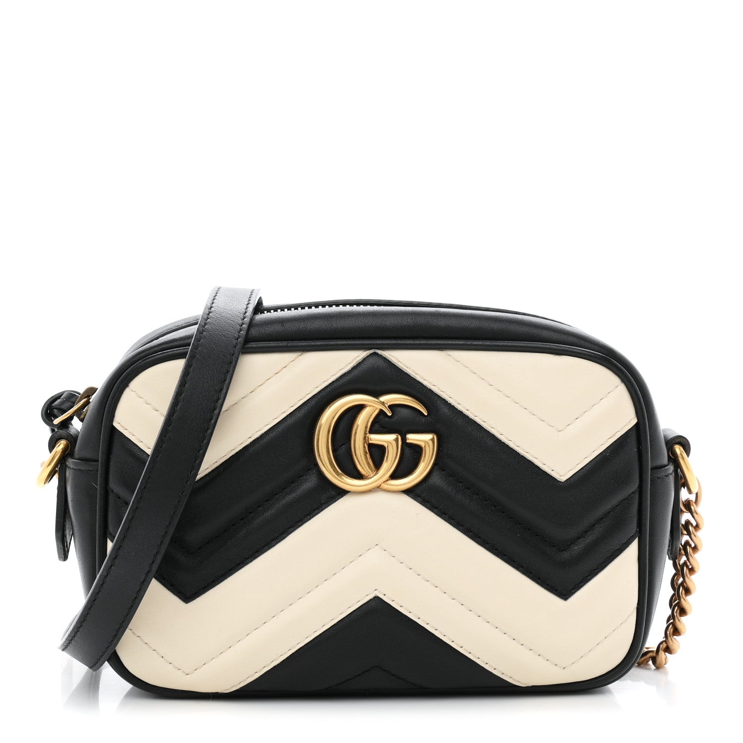 Calfskin Matelasse Mini GG Marmont Chain Shoulder Bag Black White