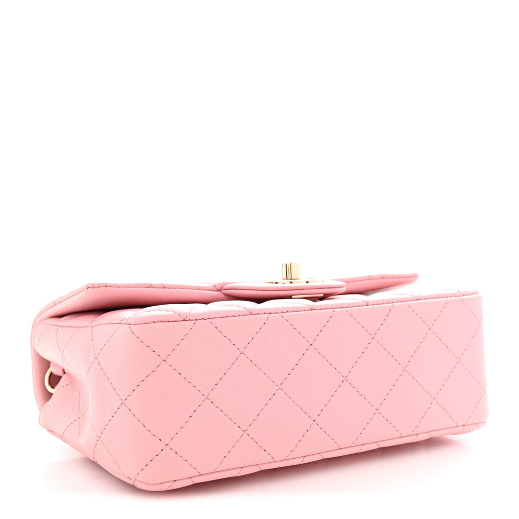 Lambskin Quilted Mini Rectangular Flap Pink