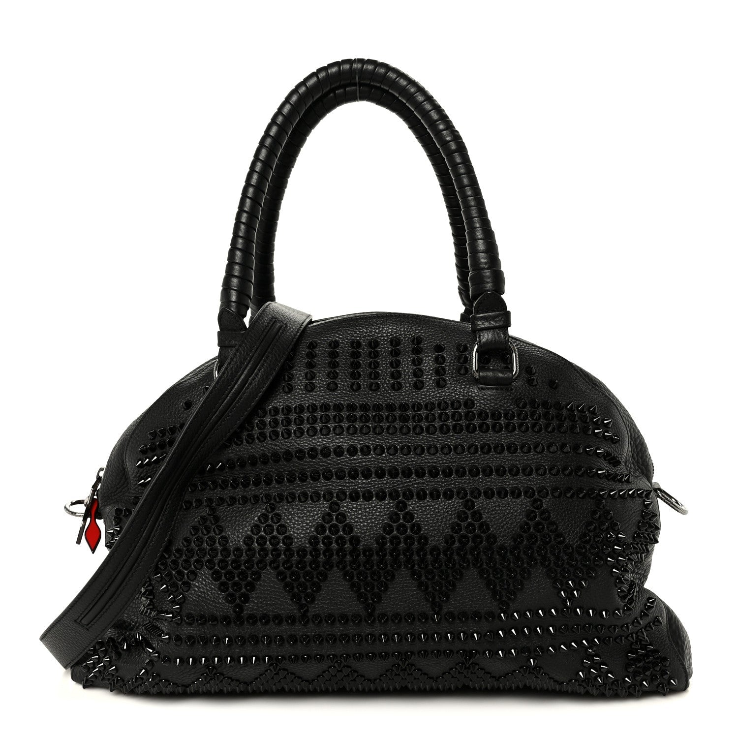 Grained Calfskin Mix Chevron Spikes Large Panettone Bowling Bag Black