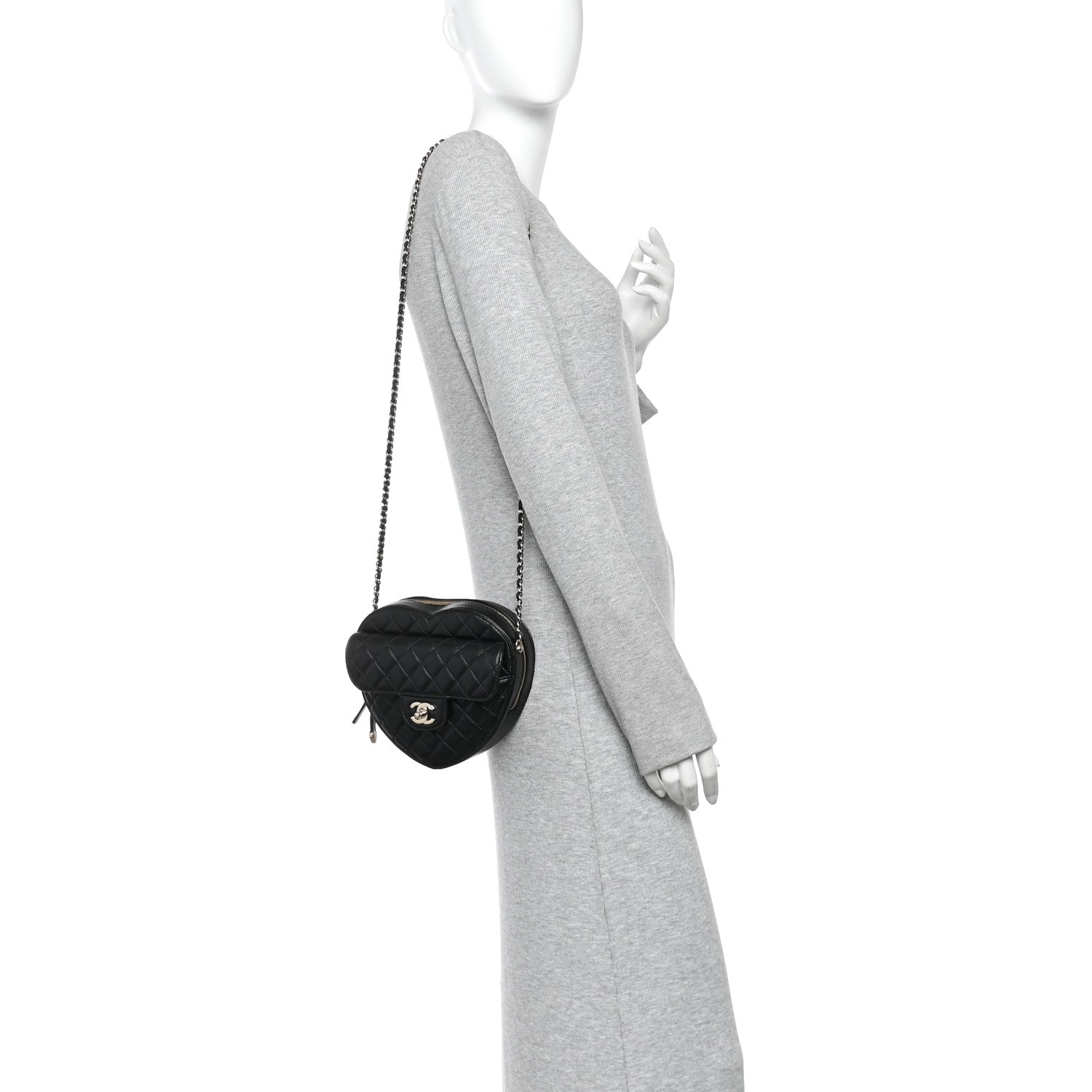 Lambskin Quilted Large CC In Love Heart Bag Black